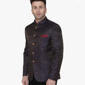 Men Banarsi Rayon Cotton Casual Festive Indian Jodhpuri Grandad Bandhgala Blazer